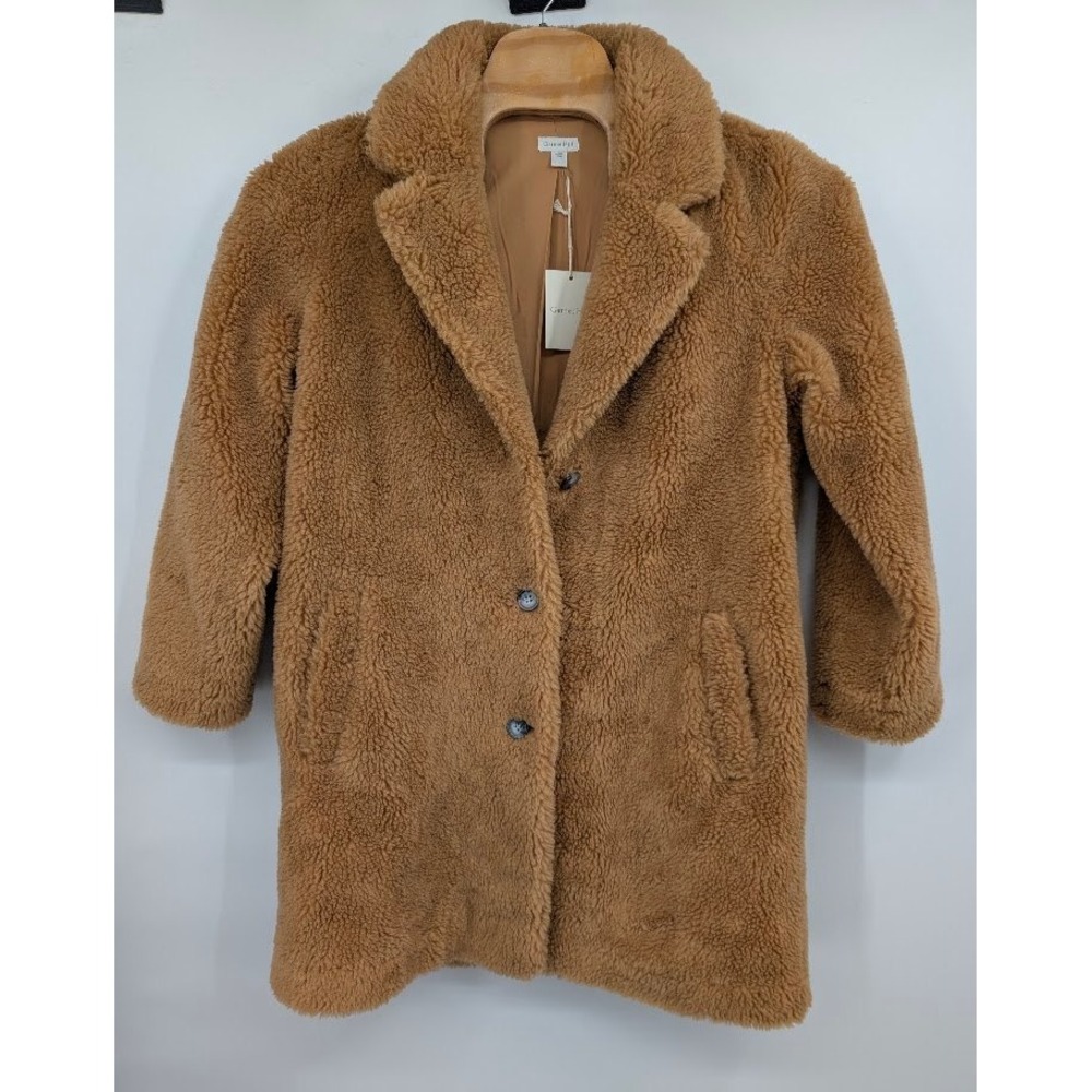 Garnet Hill Wool-Blend Sherpa Coat Brown Teddy Faux Fur Jacket Women's NWT sz L